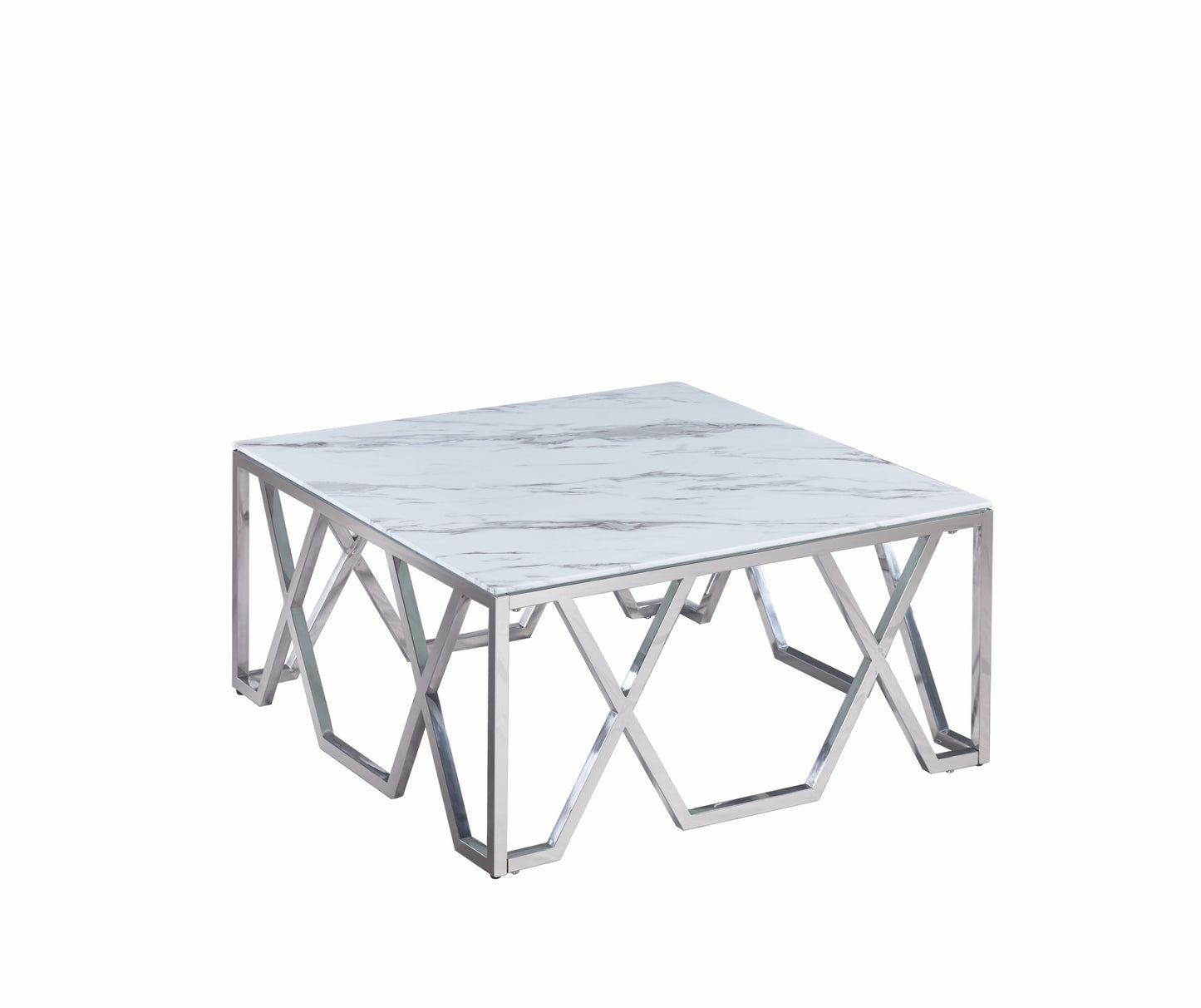 TABLE BASSE ROMA INOX MARBRE BLANC