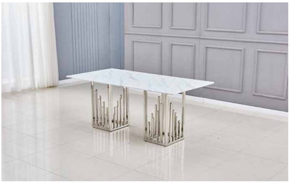 TABLE REPAS STALAX CHROME MARBRE BLANC