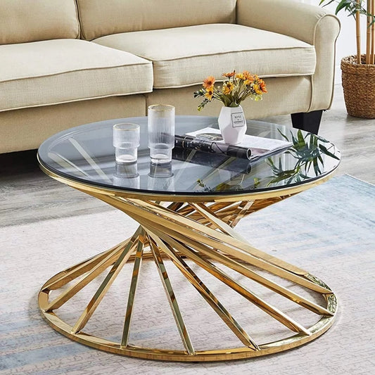 TABLE BASSE NAUTILUS GOLD VERRE FUMEE 90cm