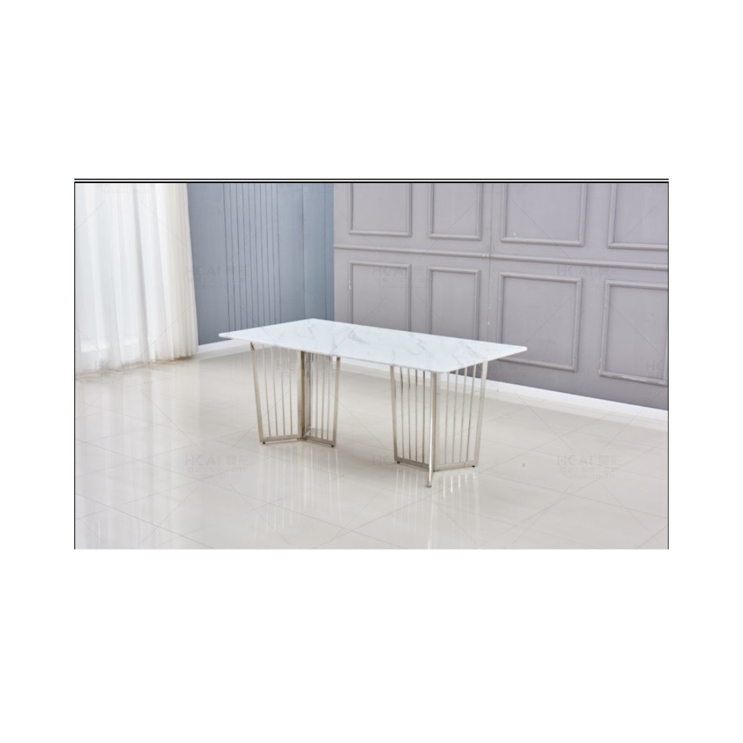 TABLE REPAS PAPILLON CHROME MARBRE BLANC