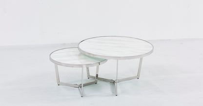 TABLE BASSE MIAMI CHROME MARBRE BLANC