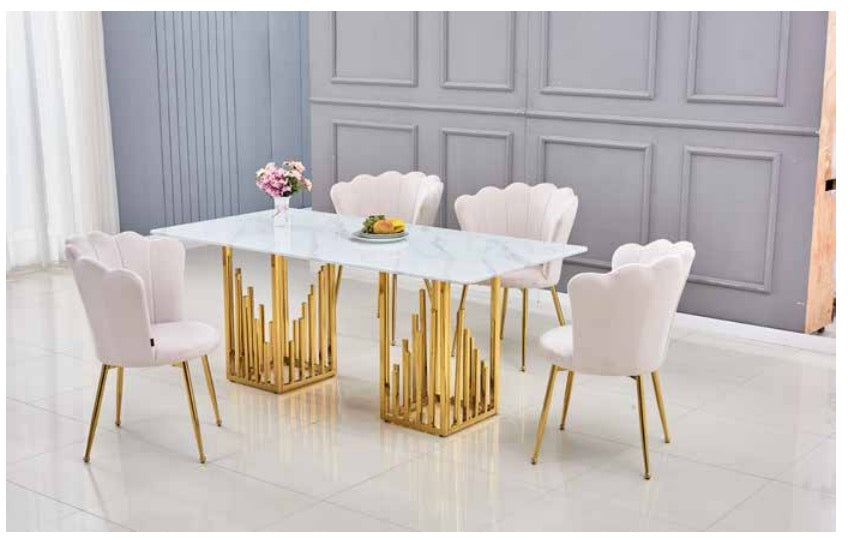 TABLE REPAS STALAX GOLD MARBRE BLANC