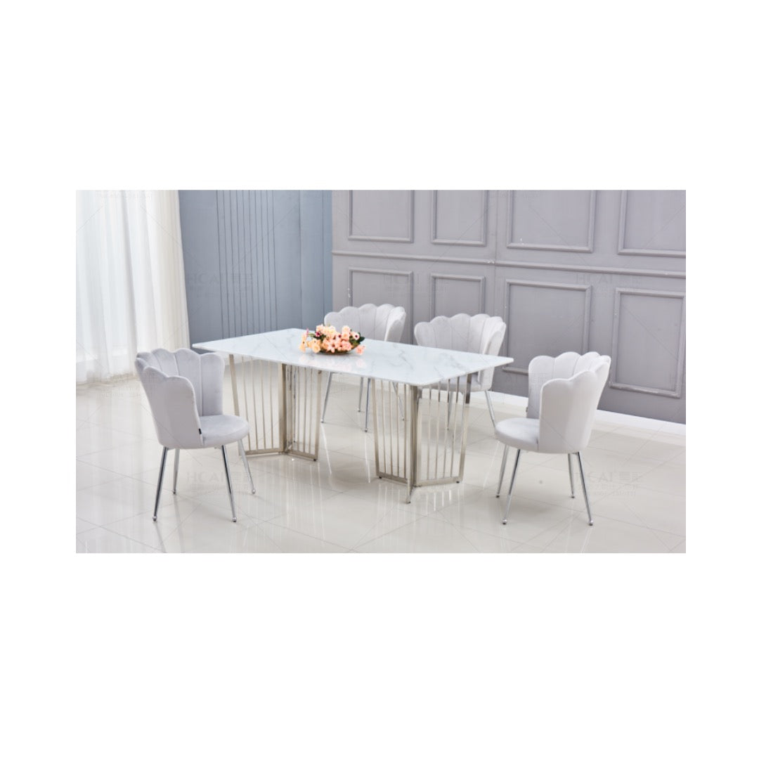 TABLE REPAS PAPILLON CHROME MARBRE BLANC