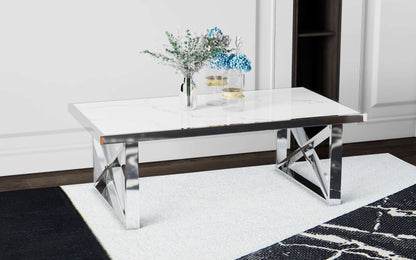 TABLE BASSE LEVANTO CHROME MARBRE BLANC