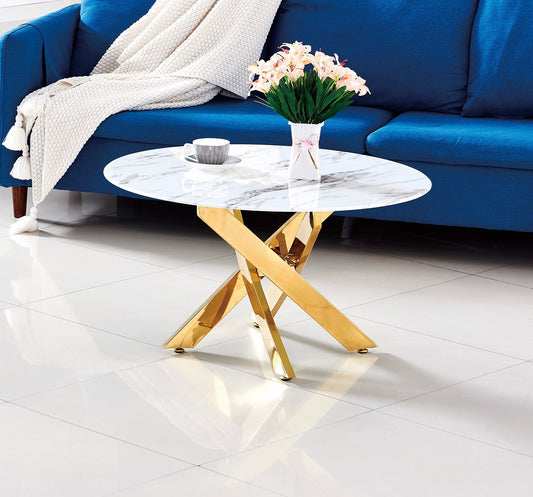 TABLE BASSE RONDE JESSY GOLD MARBRE BLANC