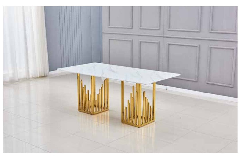 TABLE REPAS STALAX GOLD MARBRE BLANC