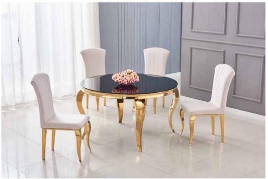 TABLE REPAS BAROQUE RONDE GOLD NOIR