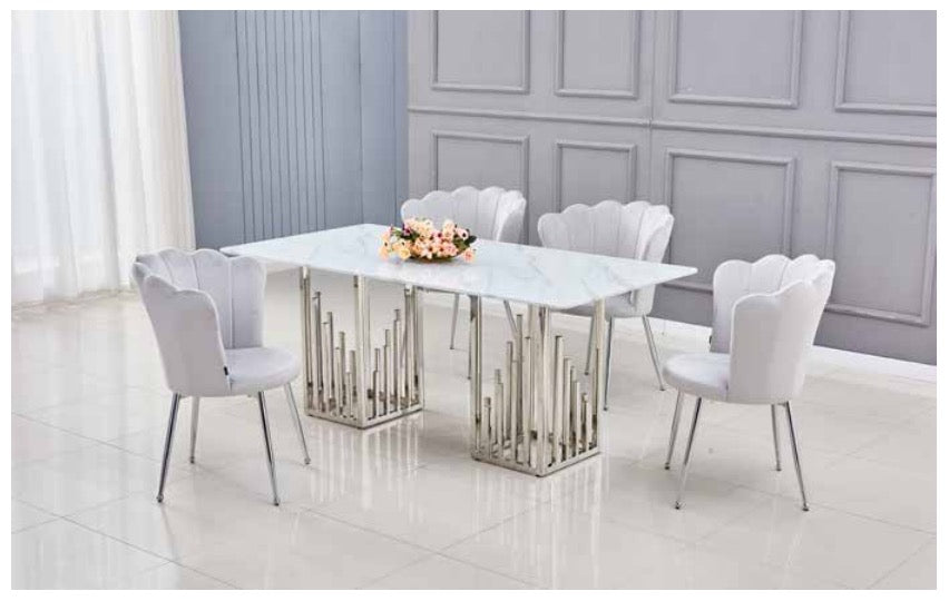 TABLE REPAS STALAX CHROME MARBRE BLANC